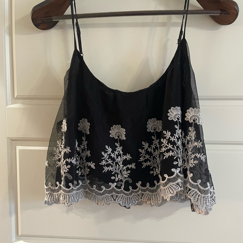 Forever 21 Black Camisole with White Floral Embroidery